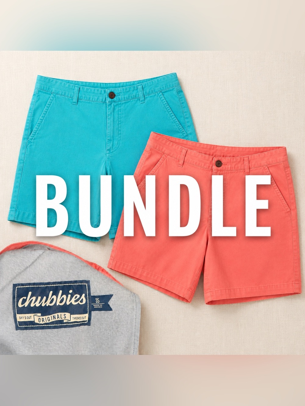 Chubbies Bundle 35 Coral & Teal Flat-Front Men's Shorts